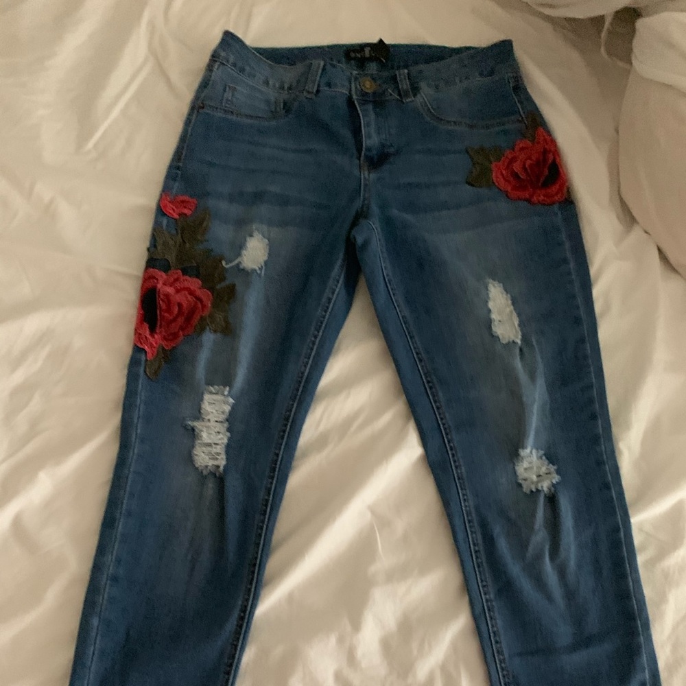 One 5 one skinny embroidered flower jeans size 8